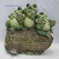 10 Inch Polyresin Three Fat Frogs Sitting on Friends Gather Here Stone 1