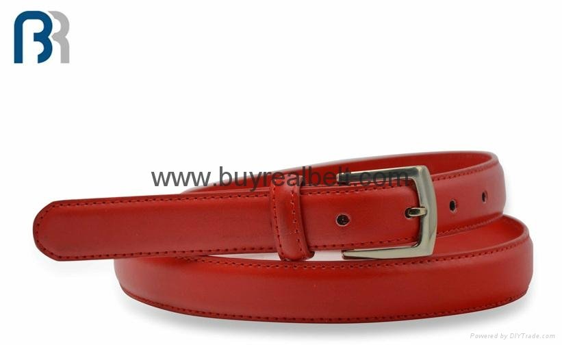 Ladies Red Stitching PU Belt 2