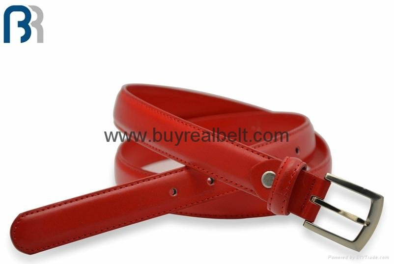 Ladies Red Stitching PU Belt 3