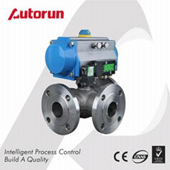 Stainless Steel Flange 3-Way Pneumatic Ball Valve