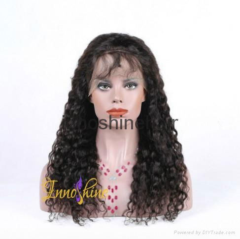 100% Wholesale Virgin  Human Hair water wave Remy Full Lace Wig 2