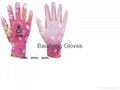 13G flower polyester glove with PU coated 1