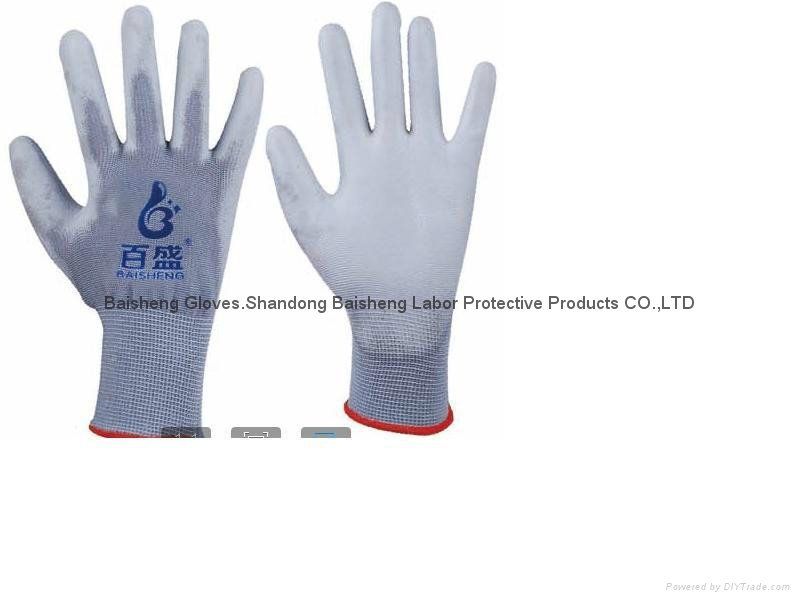 13G grey polyester glove with grey PU coated