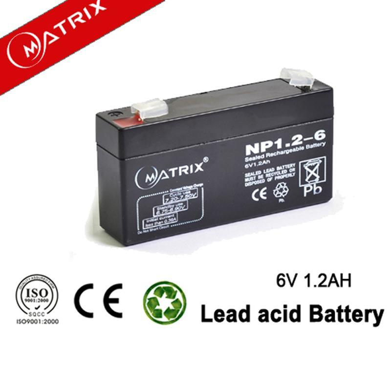 6v 1.2ah Matrix sealed lead acid battery