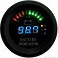 Round battery gauge Arc LED line 10 Bar Digital Discharge Indicator hour meter