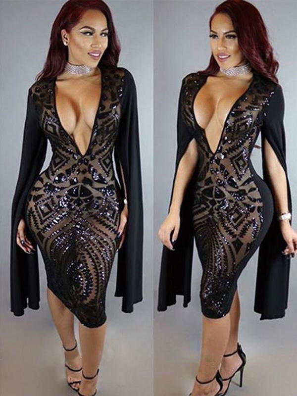 Women's Sexy deep V-neck long-sleeved New Fashion Sexy Dress 4