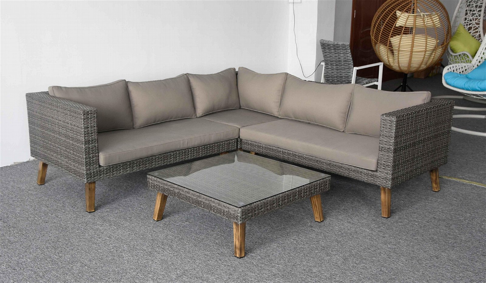 Hormel outdoor furniture wicker L shaped sectional rattan garden sofa set 2