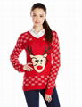 Women Red Sweater Sequined Glasses Santa Reindeer Pattern Christmas Souviners 2