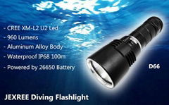 JEXREE Aluminum Alloy 32650 High Bright XM-L2 Led Diving Flashlight