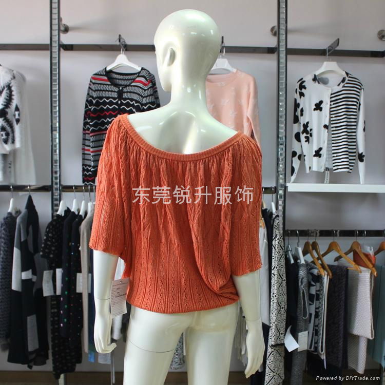 Girls Orange Half Sleeve Eyelet Sweater Tie Collar Knitwear Tops 4