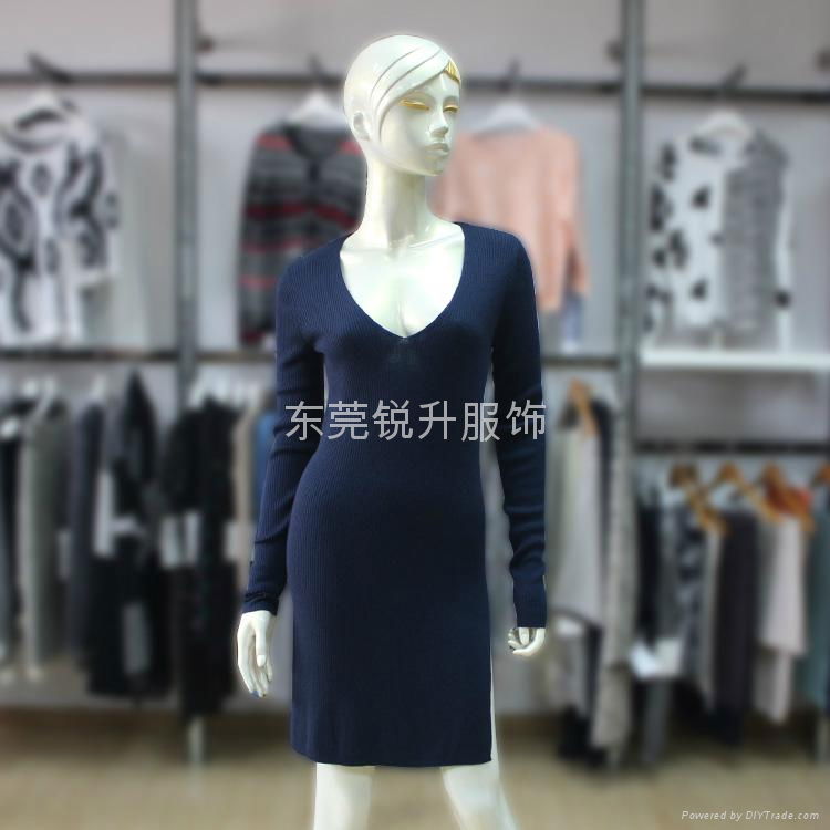 Split Hem Tunic Sweater Slim Fit Rib Top Knitted Dress For Ladies 2