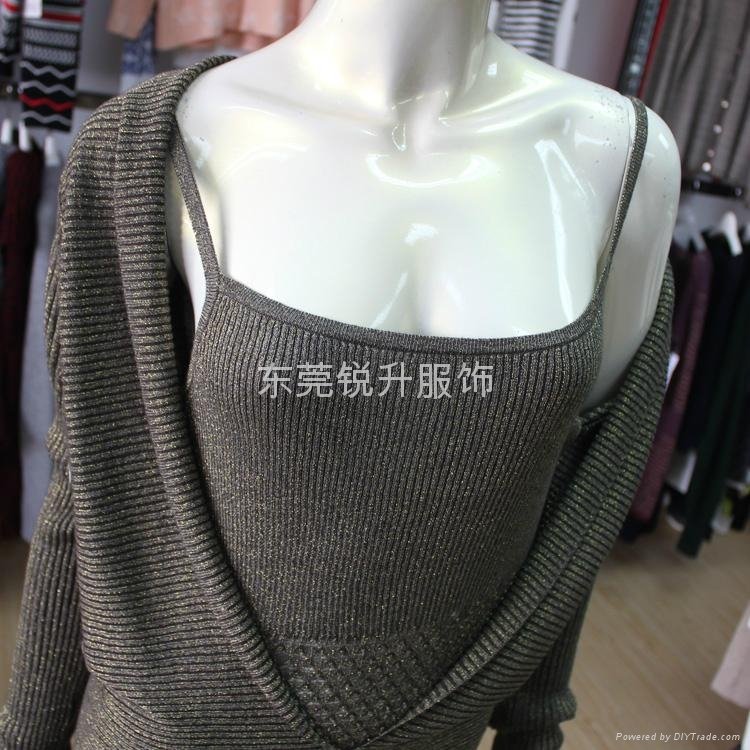 Fake two piece sexy long sleeve sweater vest inside 4
