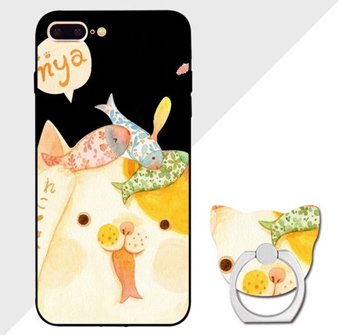 Cute Cat Pattern Colorful Painting Phone Cover with Holder for iPhone 7 2