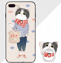Cute Cat Pattern Colorful Painting Phone Cover with Holder for iPhone 7