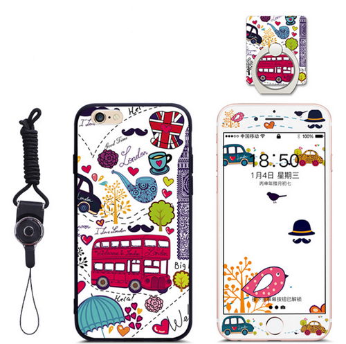 Cartoon Phone Cover for iPhone 6 with Phone Holder String and Tempered glass 5