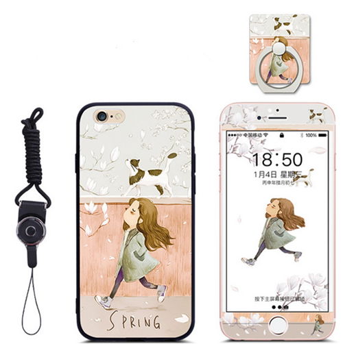 Cartoon Phone Cover for iPhone 6 with Phone Holder String and Tempered glass 3