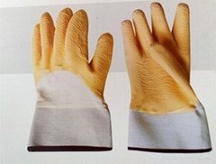 Cotton Jersey Glove Latex Half Coating Wave Crinkle Kni