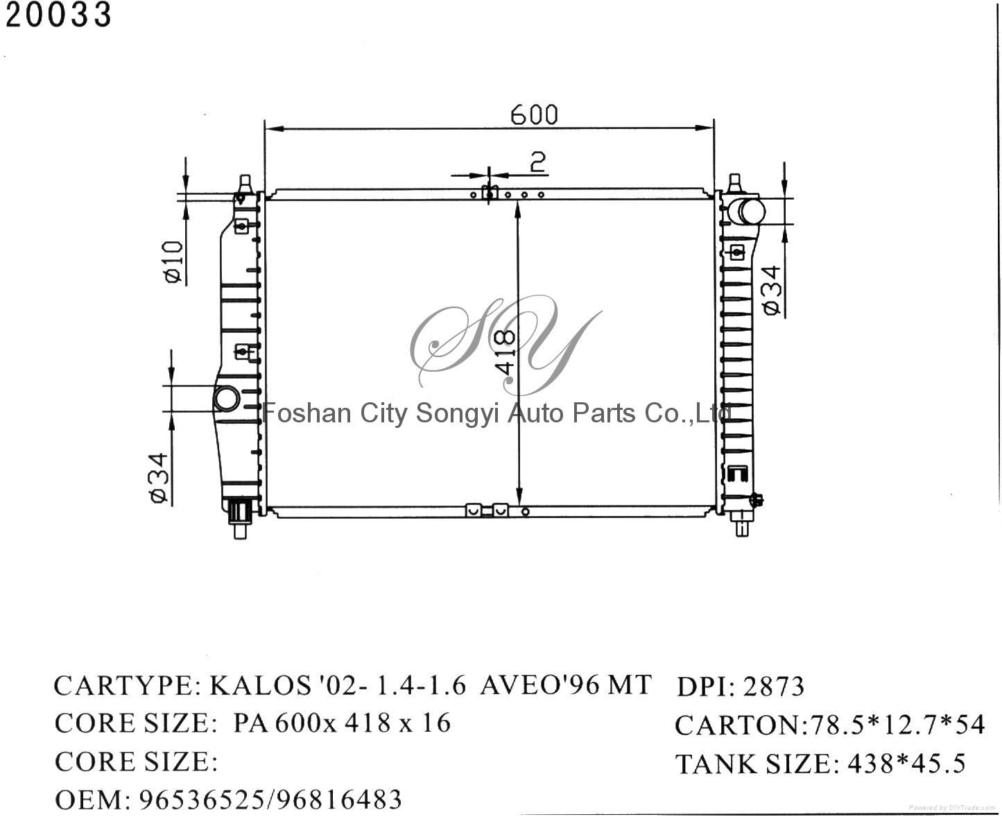 Auto Parts Car Radiator for Daewoo Kalos '02 1.4-1.6 2