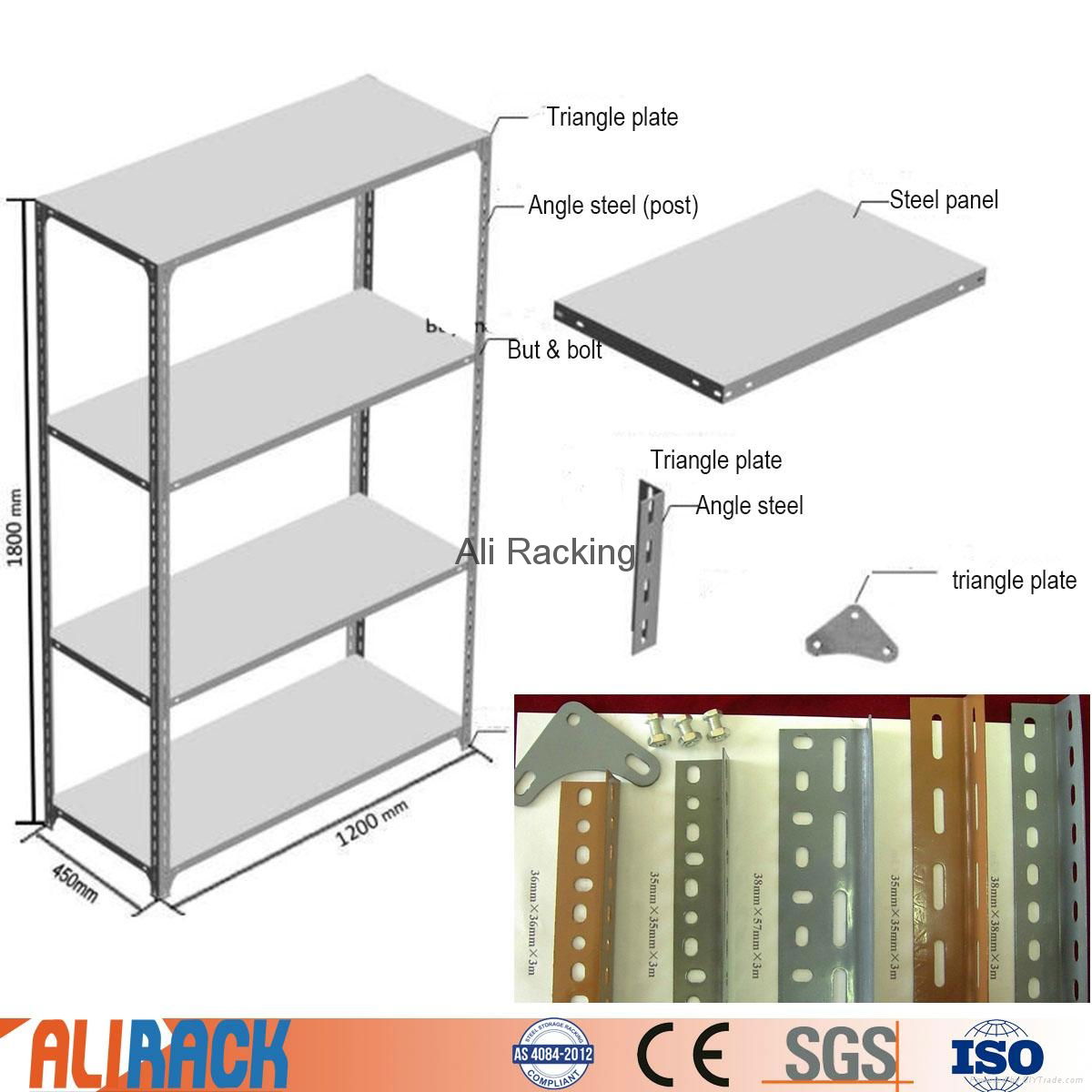 Ali Racking Slotted angle steel shelving MDF panel light duty steel shelf