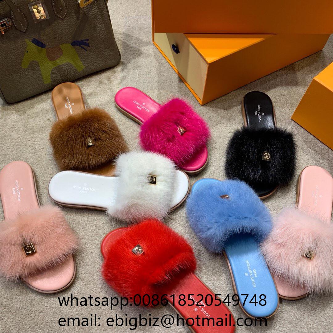 lv pink fur slippers