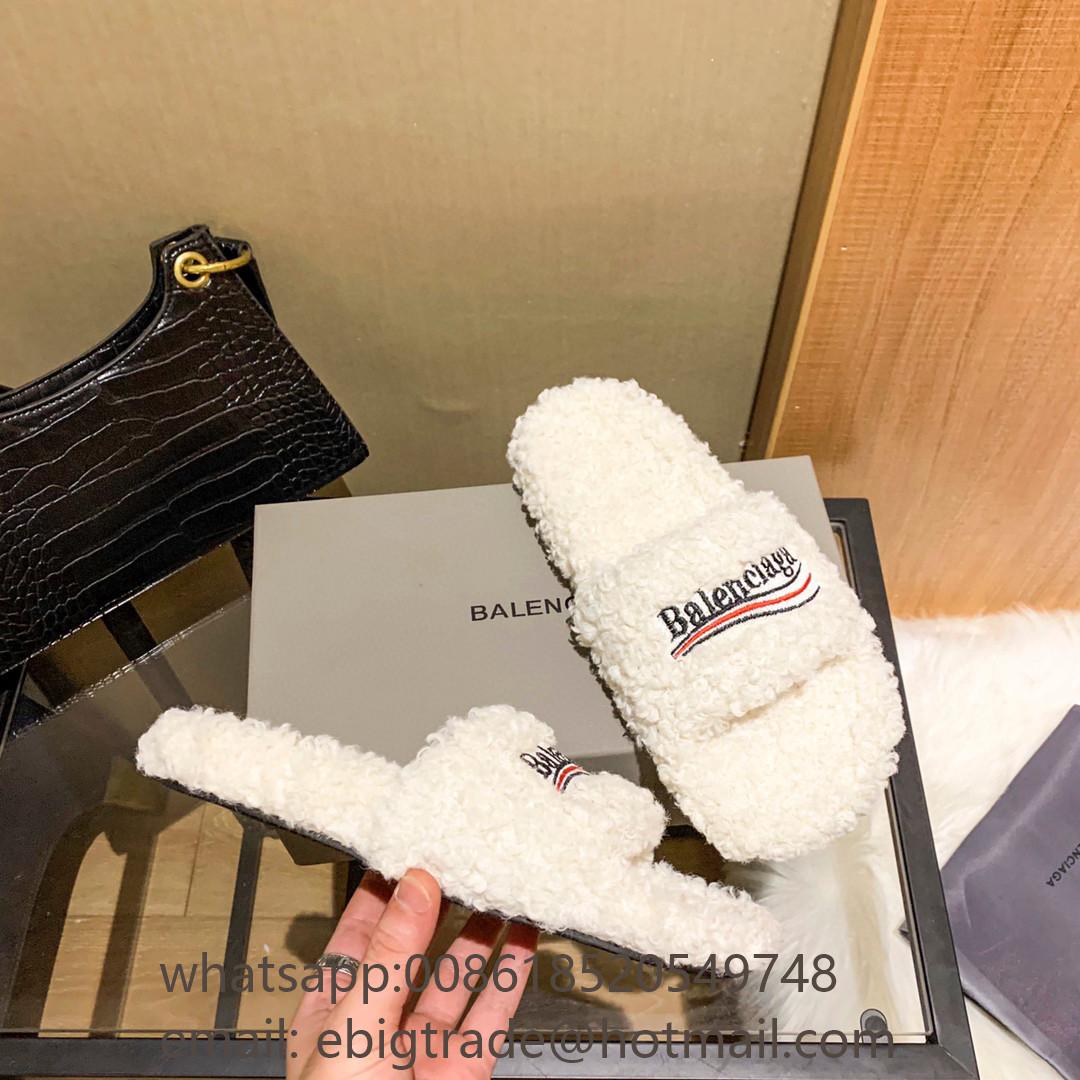 Balenciaga Campaign-logo Faux-shearling Slides