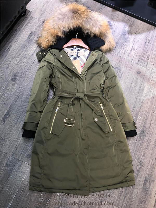 Women's Burberry Brit Down Puffer Jacket Parka Nylon Green 