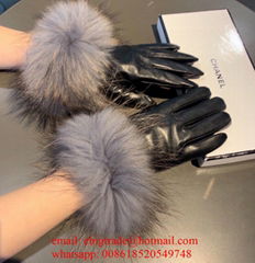 Wholesaler Co Co Black leather Gloves CC Brand Fur leather Gloves