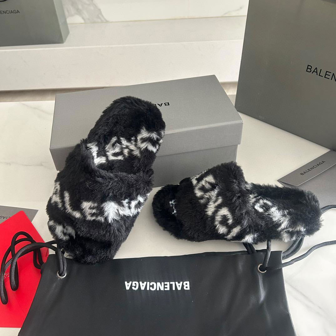 Balenciaga Furry Slide Sandal Allover Logo