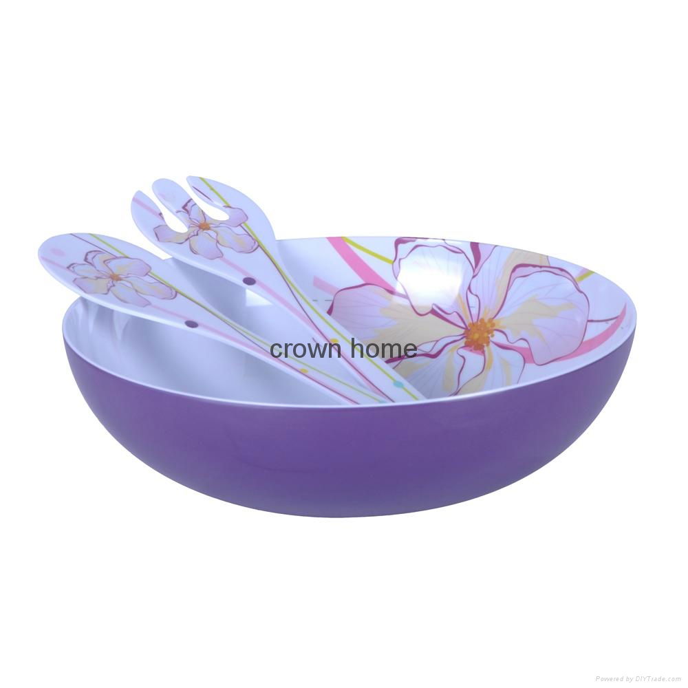Melamine Purple Floral Theme 12 Inch Salad Serving Bowl Sets 2