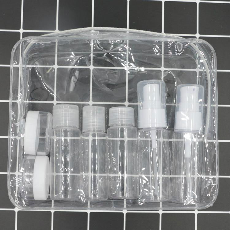 cosmetic packing empty clear pet bottle with spray cap plastic travel bottle set 4