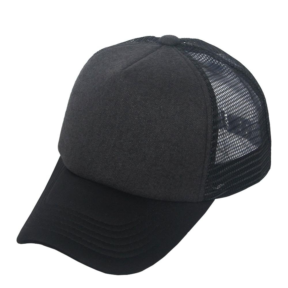 Black Trucker Mesh Hats Polyester Plain Baseball Cap Adjustable 4