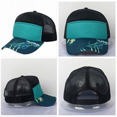 Trucker Mesh Hats Green Flower Baseball Cap Cotton Front Mesh Back