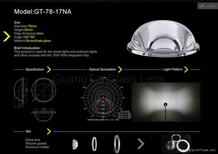 125*80度 95% 透光度  LED 玻璃透镜（GT-78-17） 2