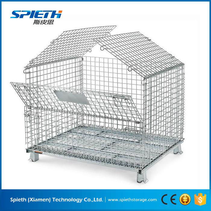 Heavy Duty Galvanized stackable wire mesh pallet cage 4