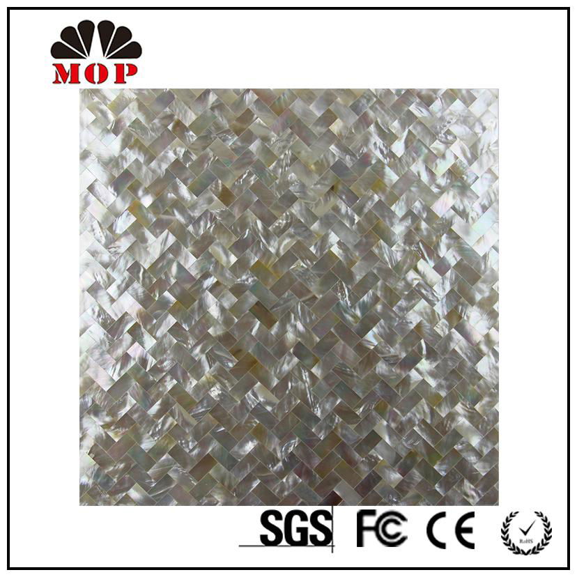 MOP-B03 herringbone white lip shell board wall mosaic club