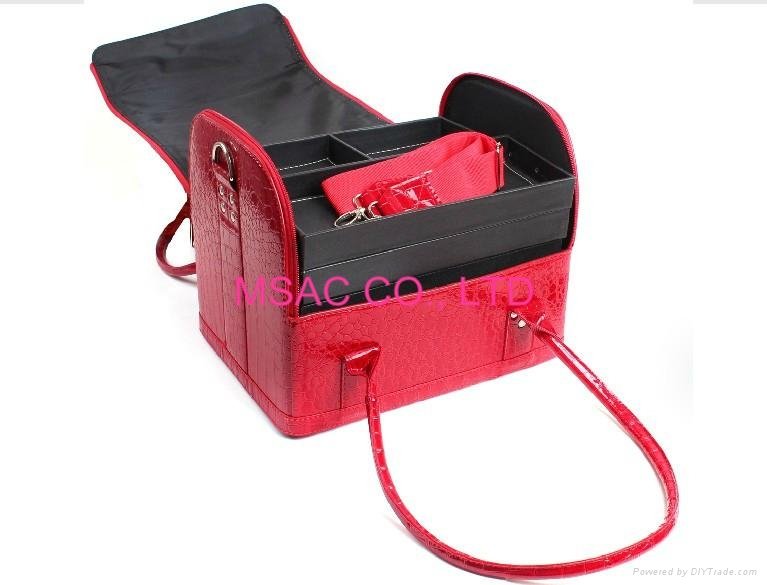Red Leather Crocodile Beauty Bag With tray boxes