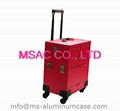 Pink Leather Makeup Trolley Case With Wheels  