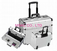 Aluminum attache case with trolley for carrying computer and document