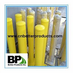 galvanized and yellow steel bollard