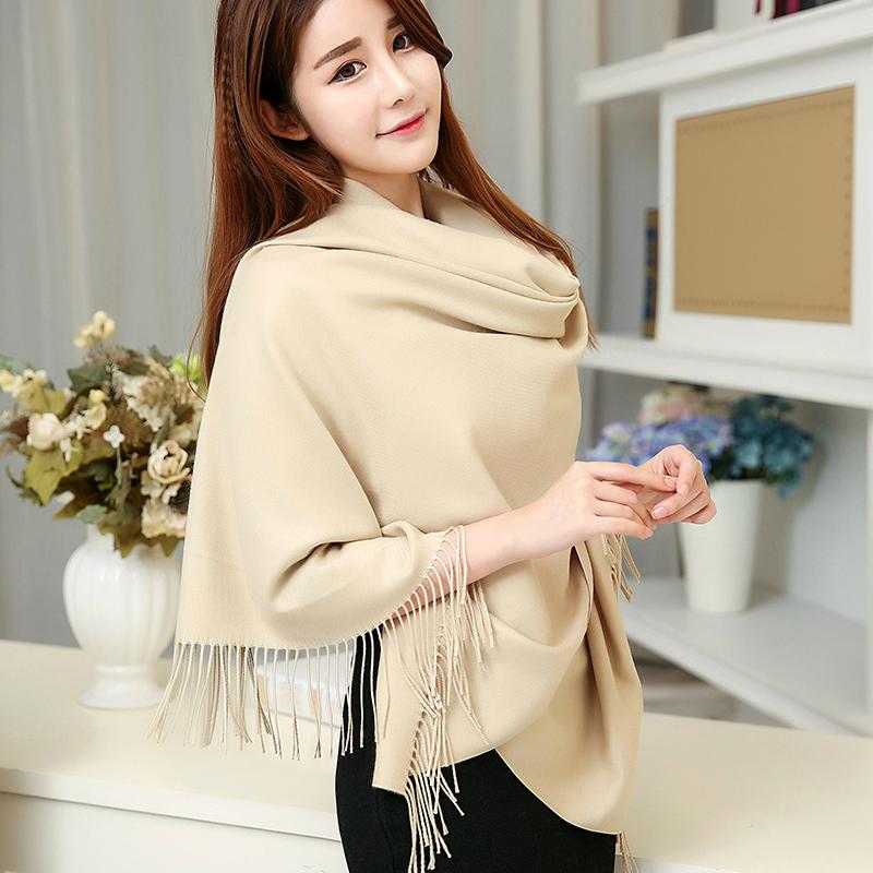 2017 Luxury Women's Cashmere Shawl Scarf Wrap Solid Color Style-Beige