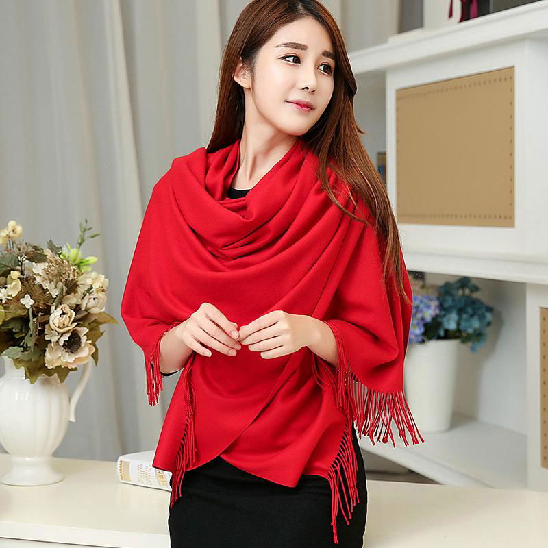 2017 Luxury Women's Cashmere Shawl Scarf Wrap Solid Color Style-Beige 2