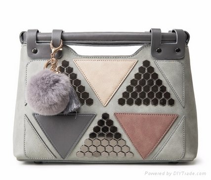 PU Leather Women Handbags  Lady Fur Ball Tote Bags Top-Handle Bag