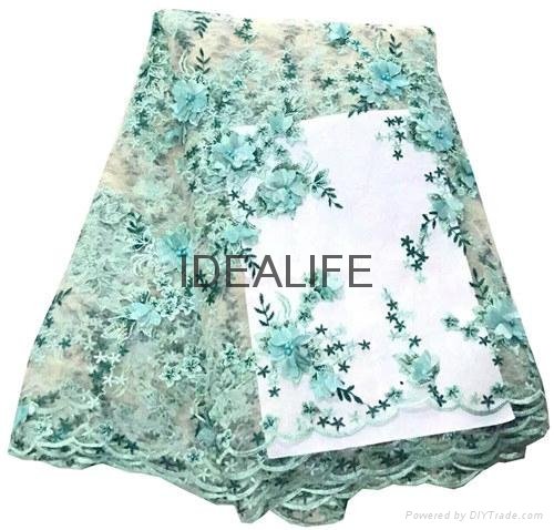 Seqiuns beaded lace fabric with 3D flower French net tull beaded lace  3