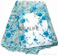 Seqiuns beaded lace fabric with 3D flower French net tull beaded lace  4