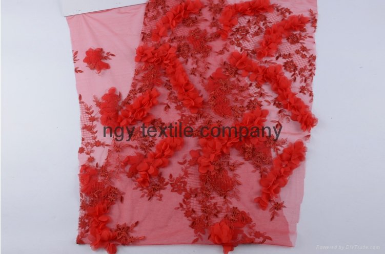 Customized fashionable decorative net tulle red rose embroidery fabric 4
