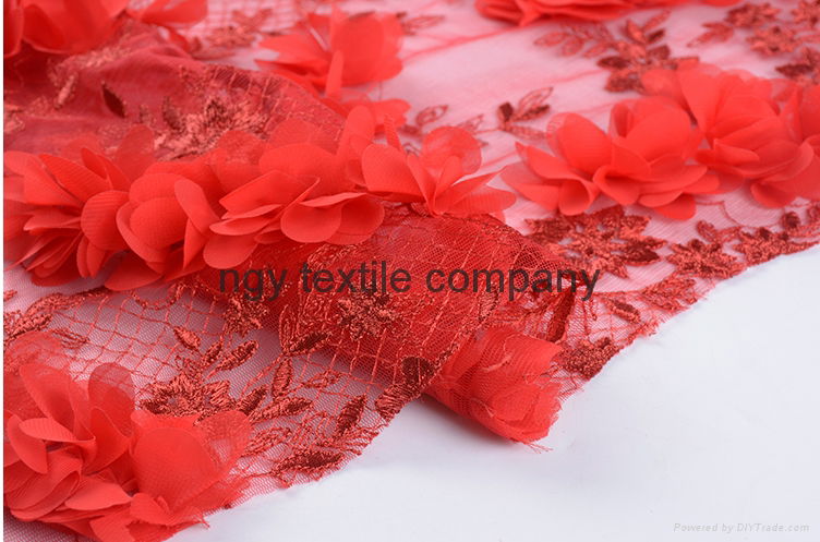 Customized fashionable decorative net tulle red rose embroidery fabric 5