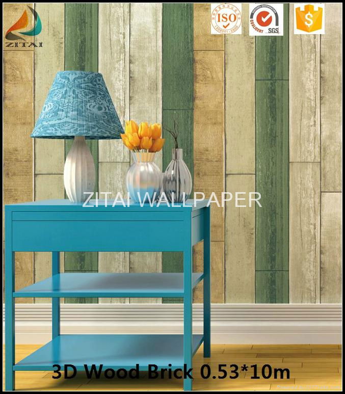 Fashion new designer natural fabric 3d wooden brick wallpaper for home