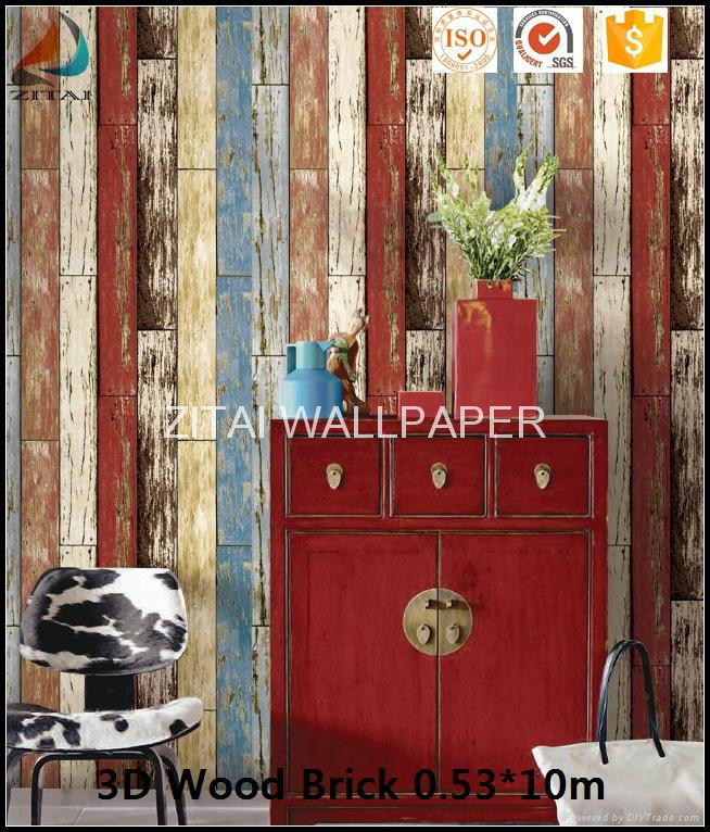 Fashion new designer natural fabric 3d wooden brick wallpaper for home 3