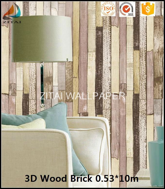 Fashion new designer natural fabric 3d wooden brick wallpaper for home 5