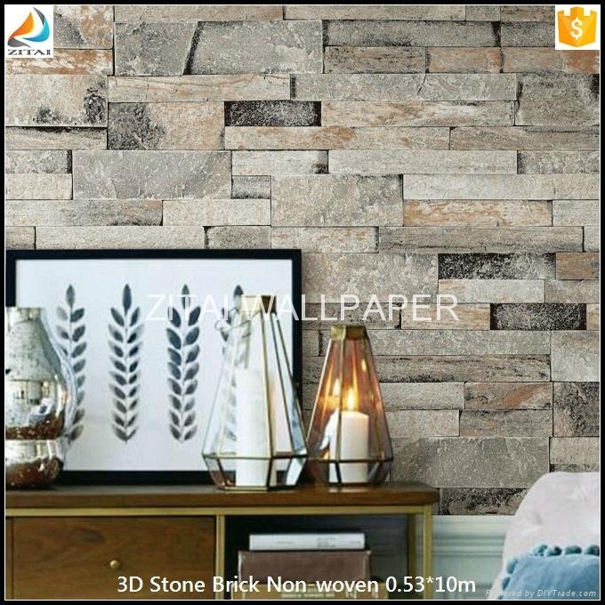 Fashion new designer natural fabric 3D stone brick wallpaper for home 3